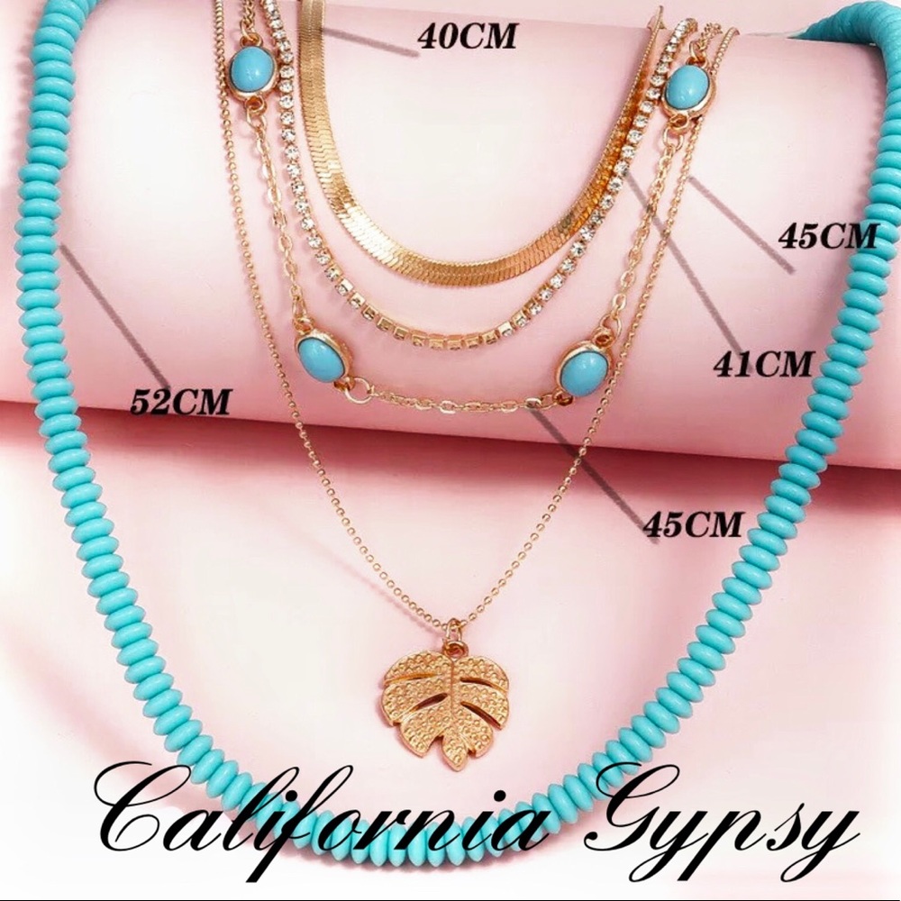 Turquoise Layered Leaf Charm Necklace RESTOCKED🎉 - Picture 2 of 3